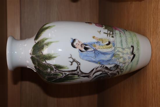 A Chinese Republic period famille rose vase, drilled height 28cm